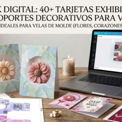 Tarjetas exhibidoras para velas artesanales editables en Canva GS Porcelanato Líquido